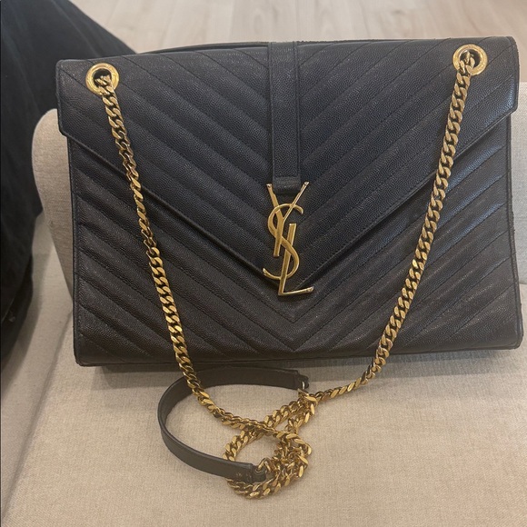 Saint Laurent Handbags - Saint Laurent Black Quilted Leather Shoulder Bag with Gold Hardware